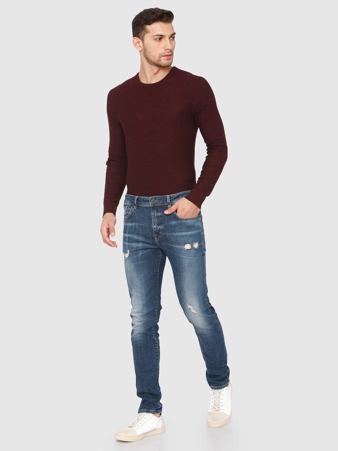 Blue Ripped Leon Slim Fit Jeans