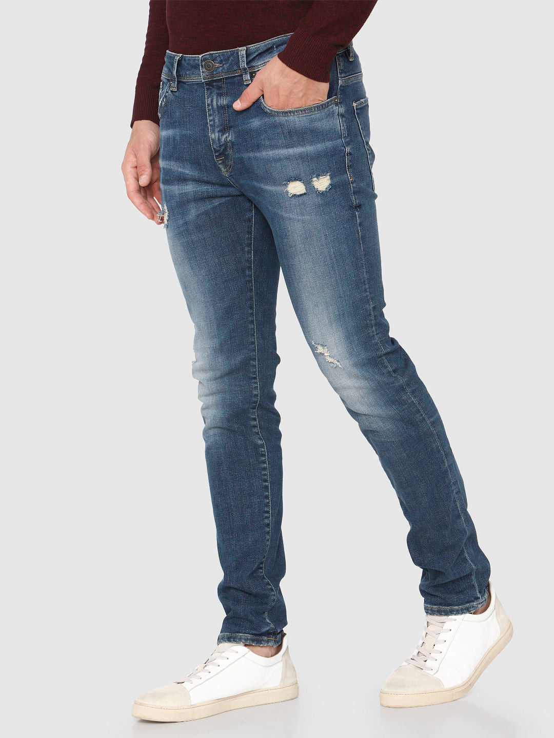 Blue Ripped Leon Slim Fit Jeans
