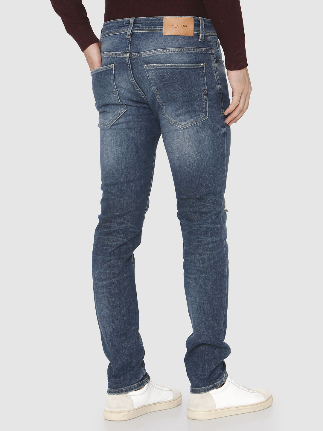 Blue Ripped Leon Slim Fit Jeans