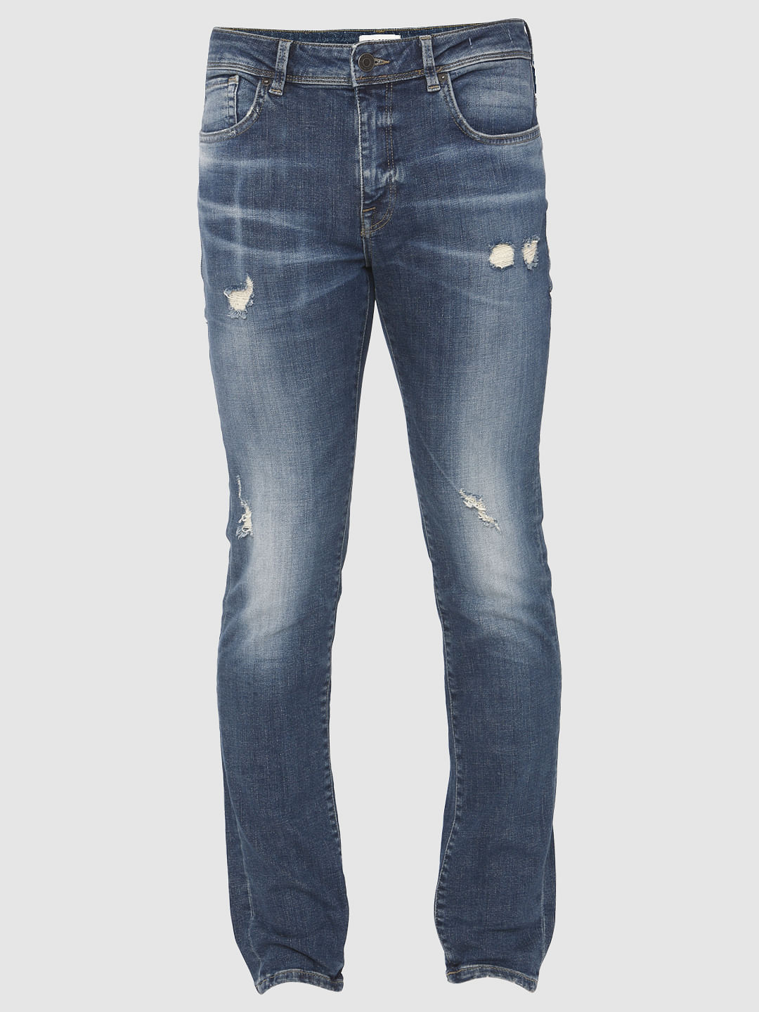 Blue Ripped Leon Slim Fit Jeans