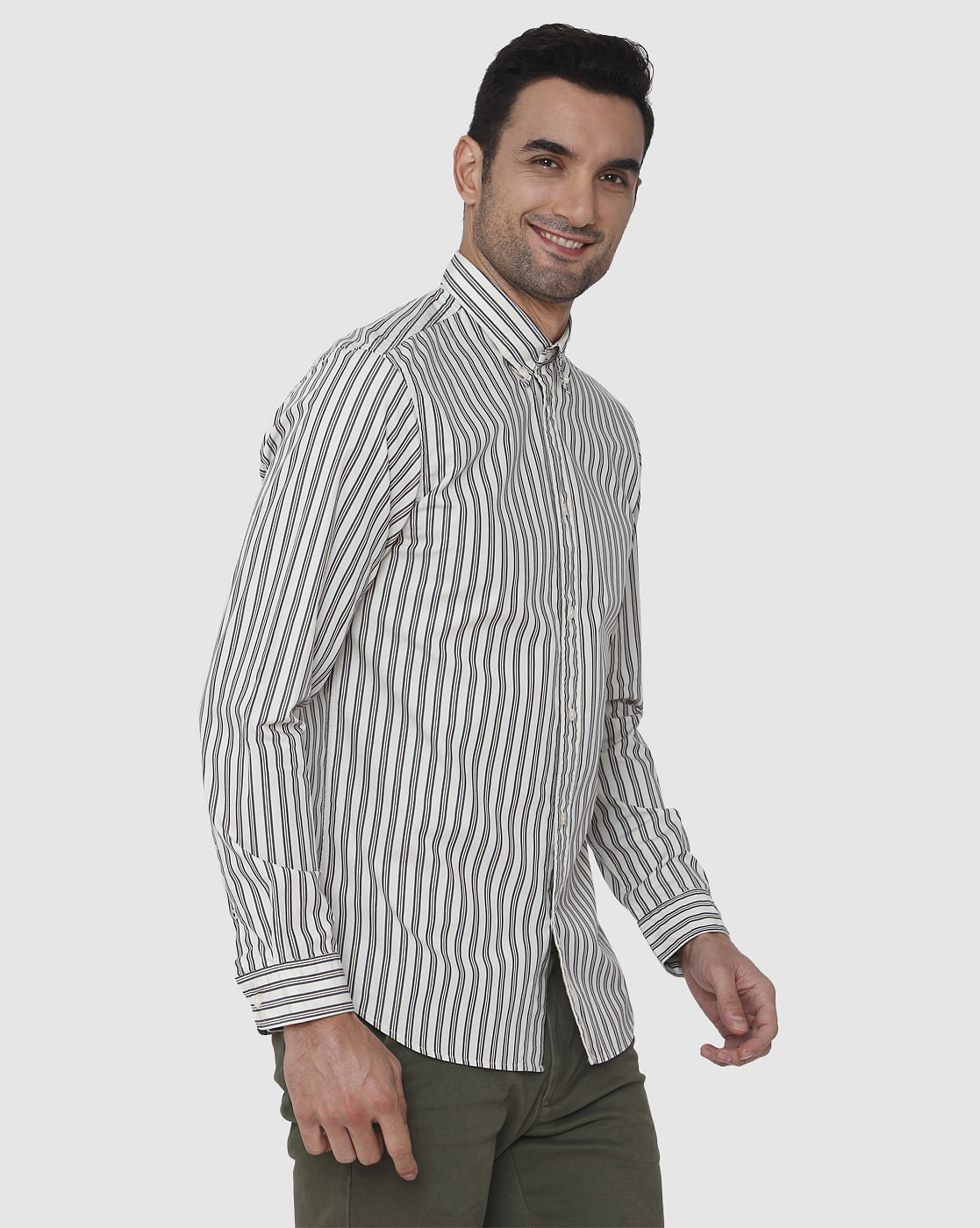 Grey Striped Full Sleeves Shirt