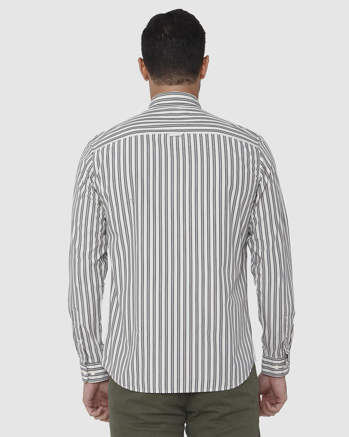 Grey Striped Full Sleeves Shirt