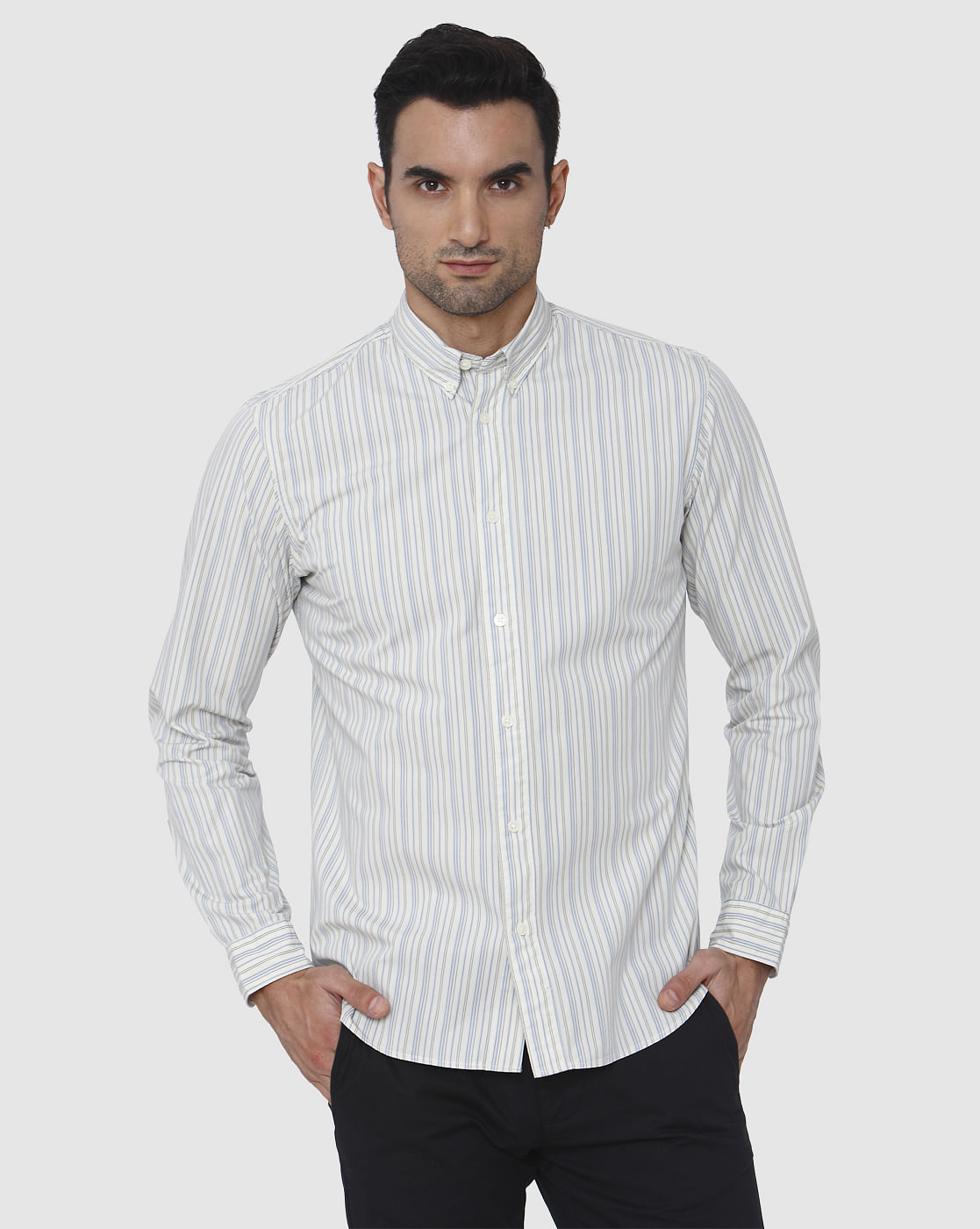 White Striped Full Sleeves Shirt