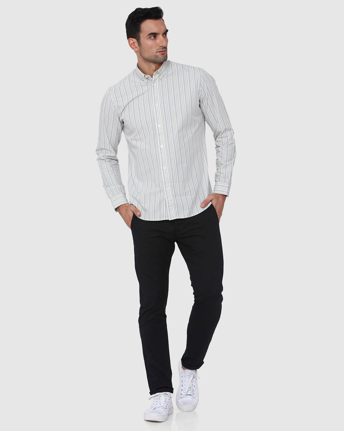 White Striped Full Sleeves Shirt