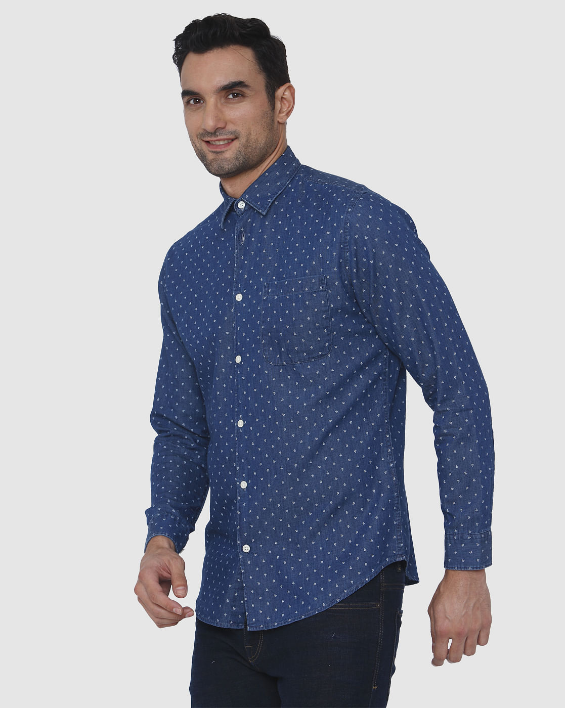 Blue Printed Full Sleeves Shirt