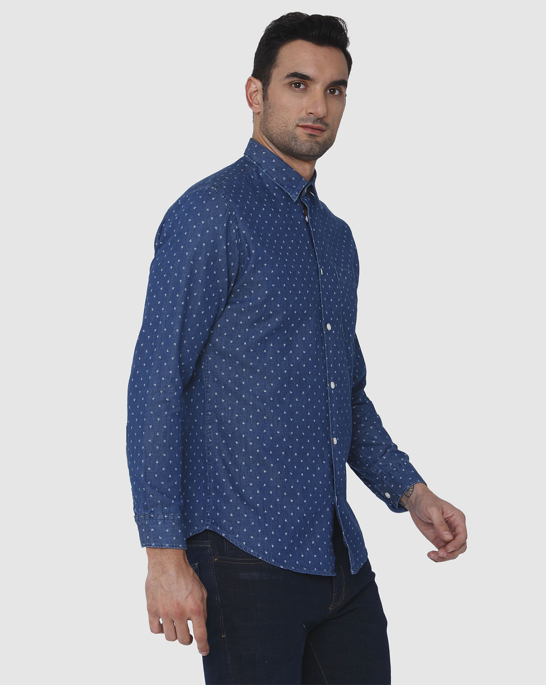 Blue Printed Full Sleeves Shirt
