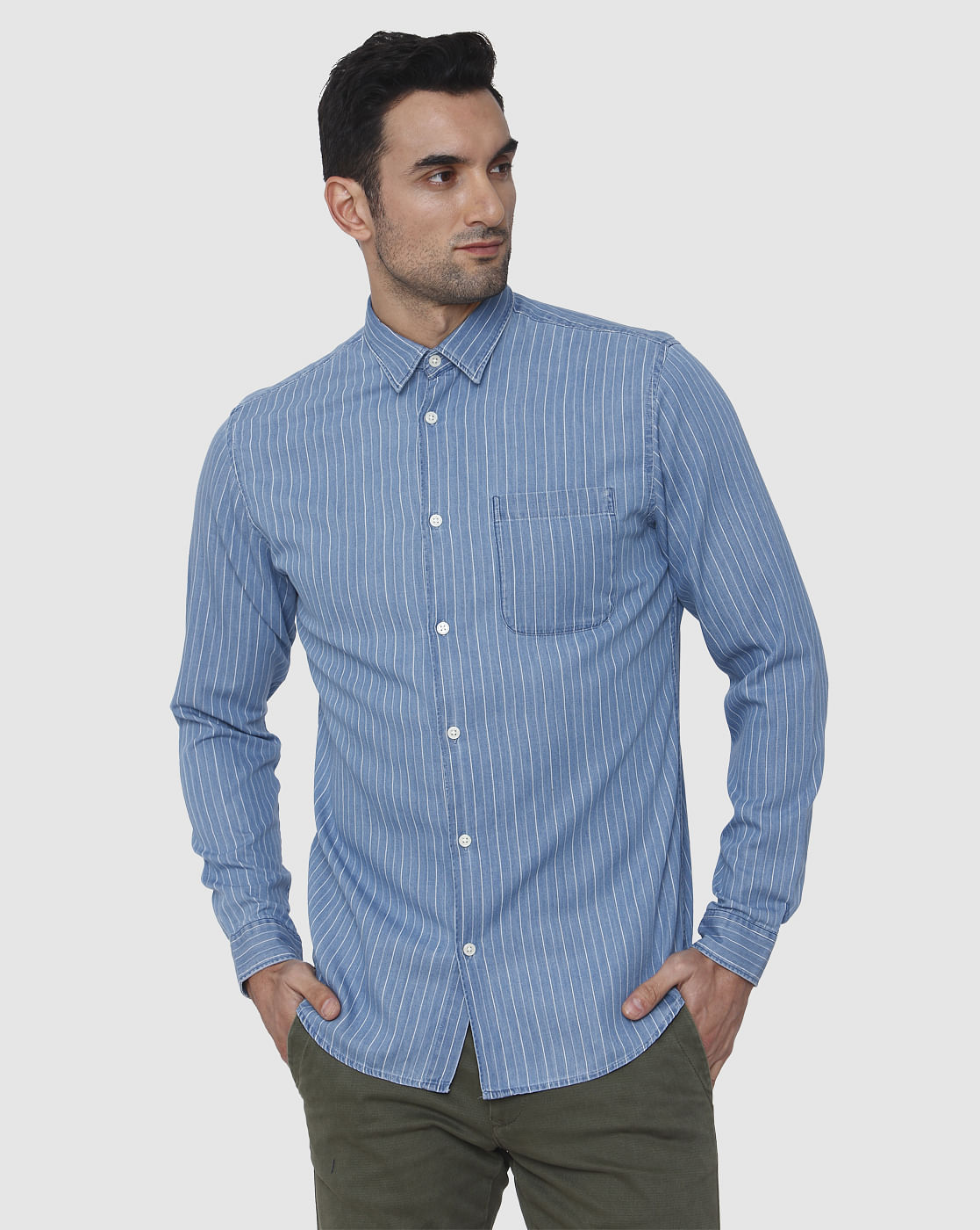 Blue Striped Full Sleeves Shirt