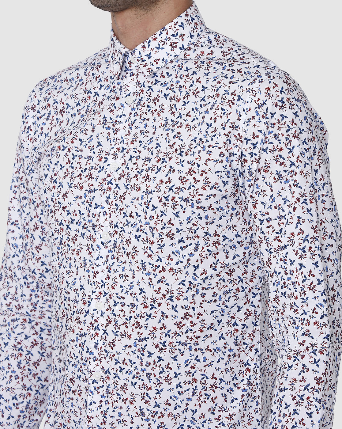 White Floral Print Full Sleeves Shirt