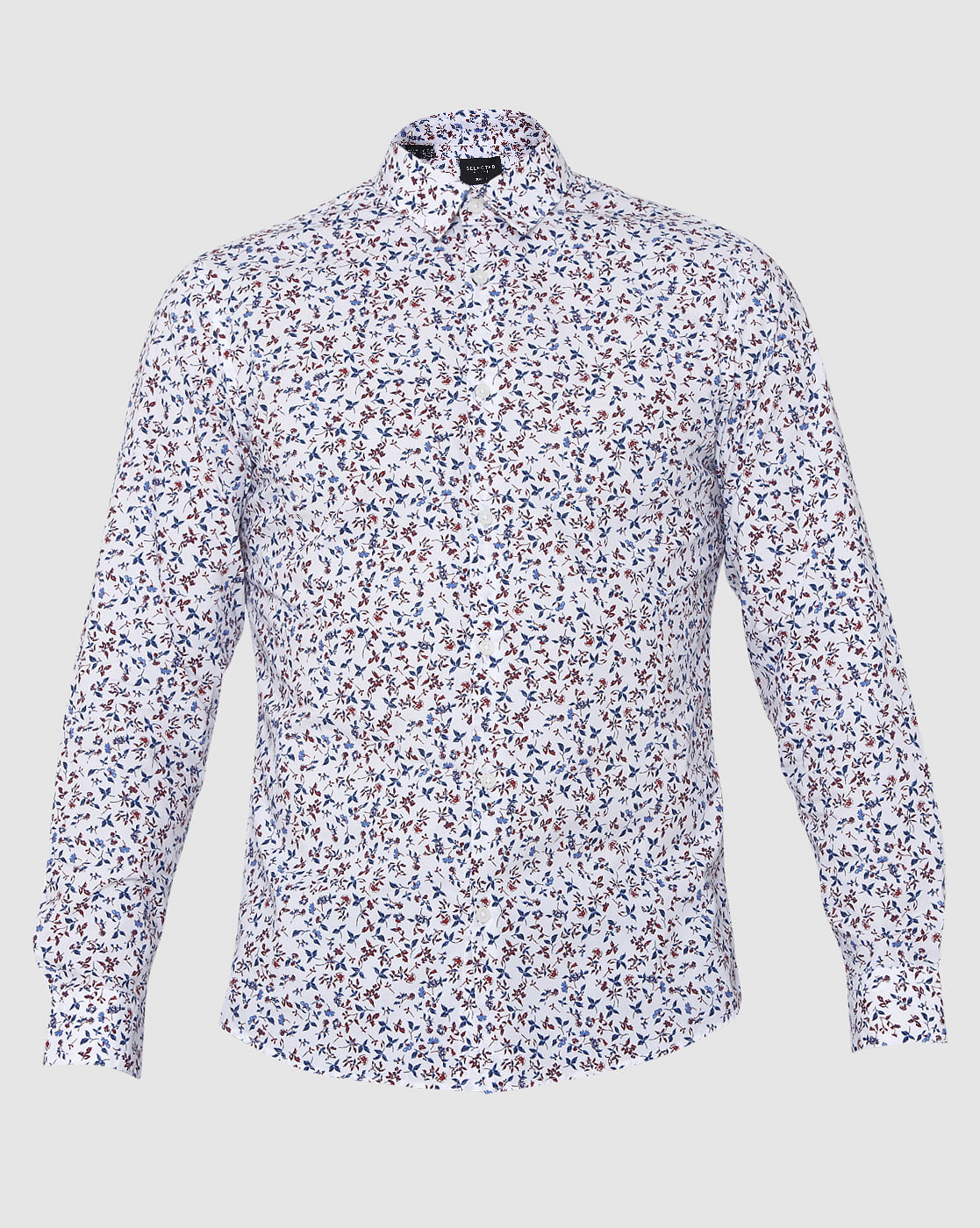 White Floral Print Full Sleeves Shirt