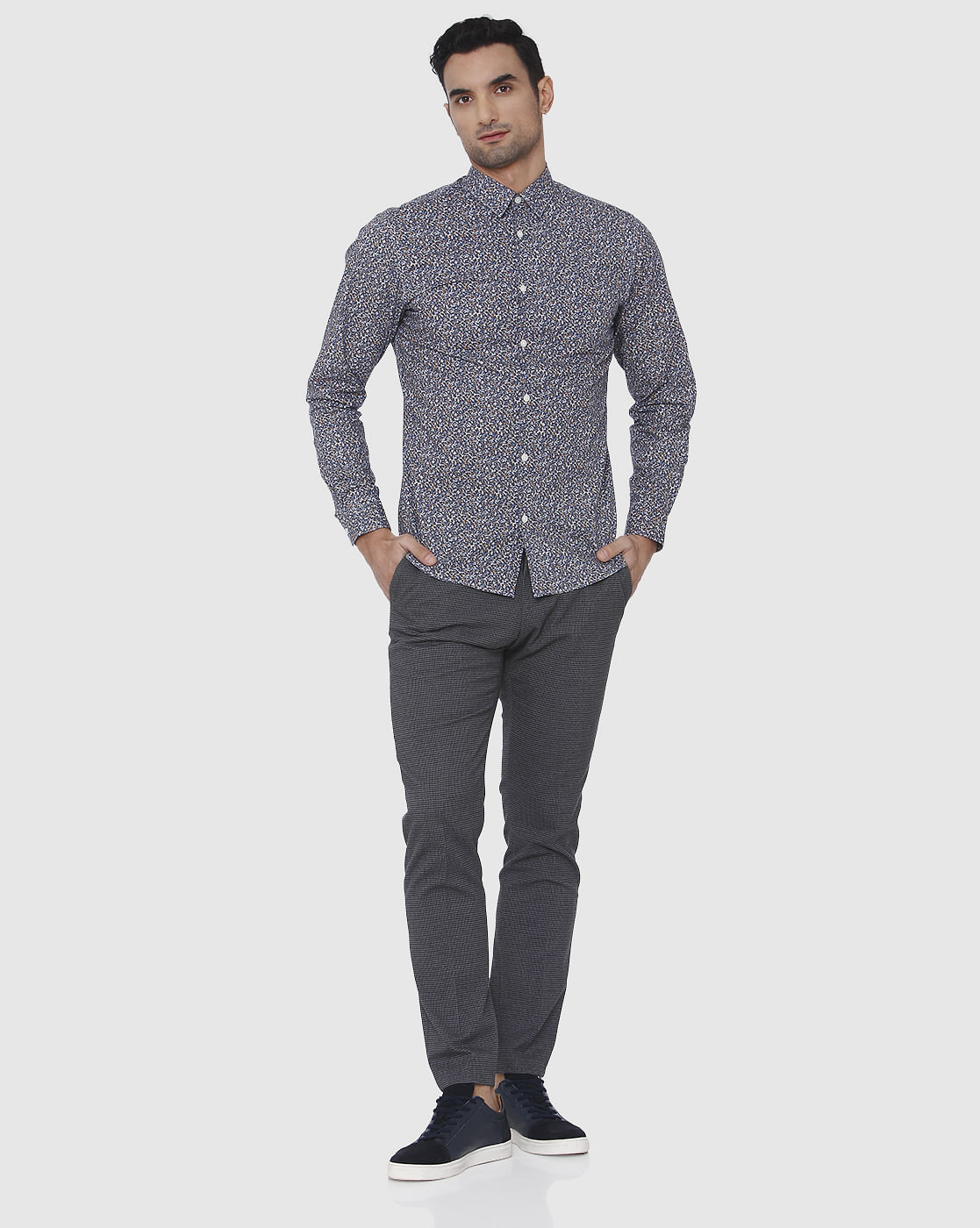 Blue Floral Print Full Sleeves Shirt