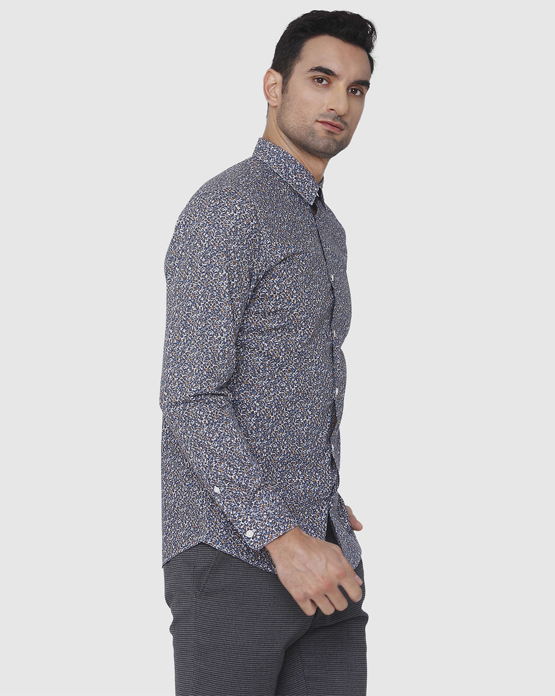Blue Floral Print Full Sleeves Shirt