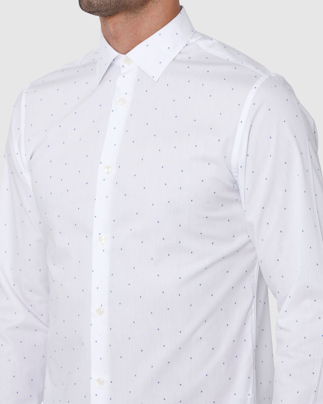 White All Over Dotted Print Full Sleeves Shirt
