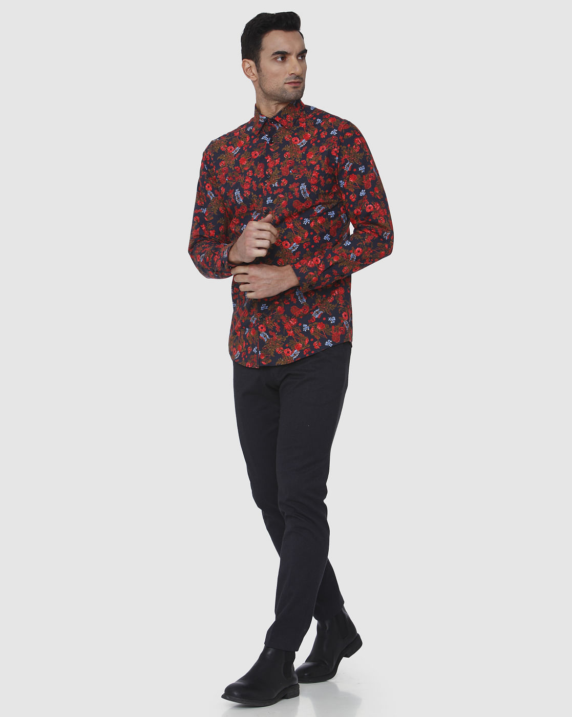 Red Floral Print Full Sleeves Shirt