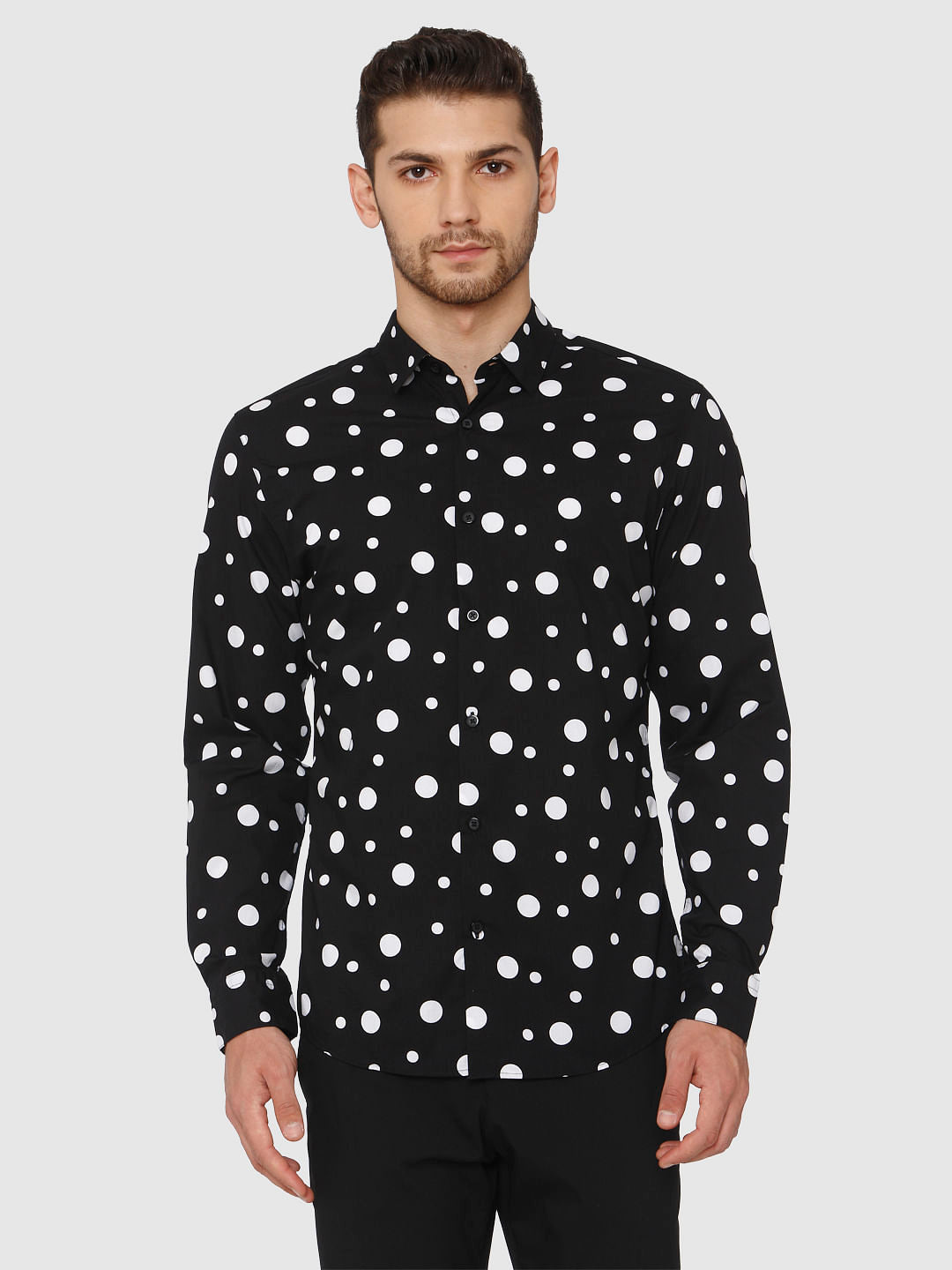 Black All Over Polka Dot Print Shirt
