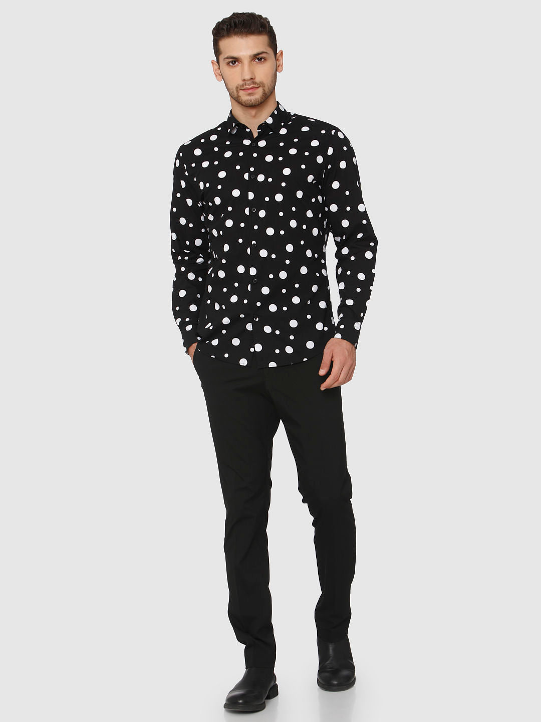 Black All Over Polka Dot Print Shirt
