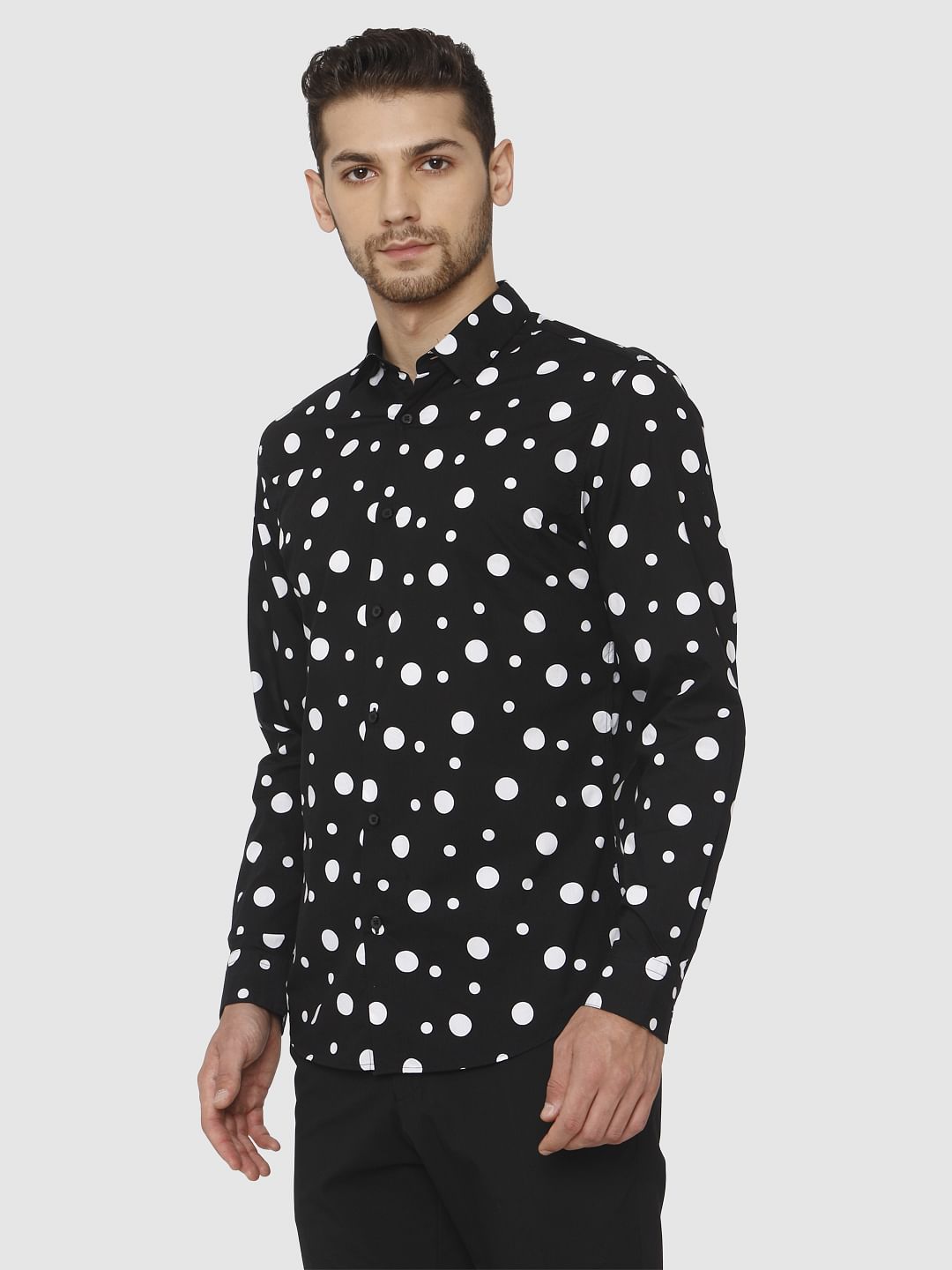Black All Over Polka Dot Print Shirt