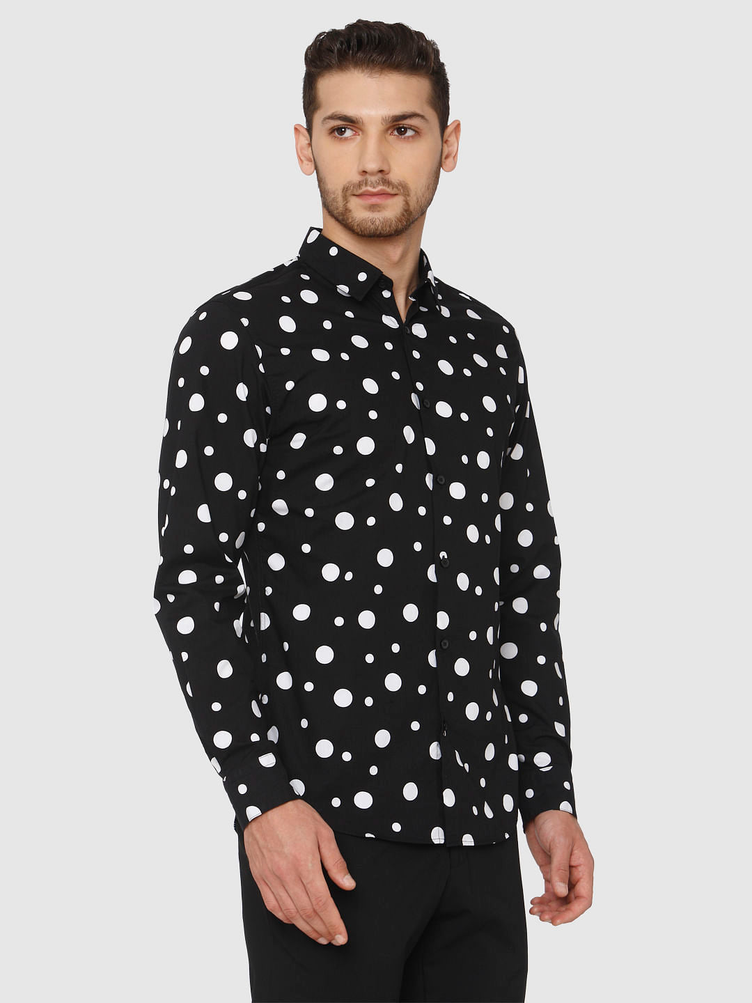 Black All Over Polka Dot Print Shirt