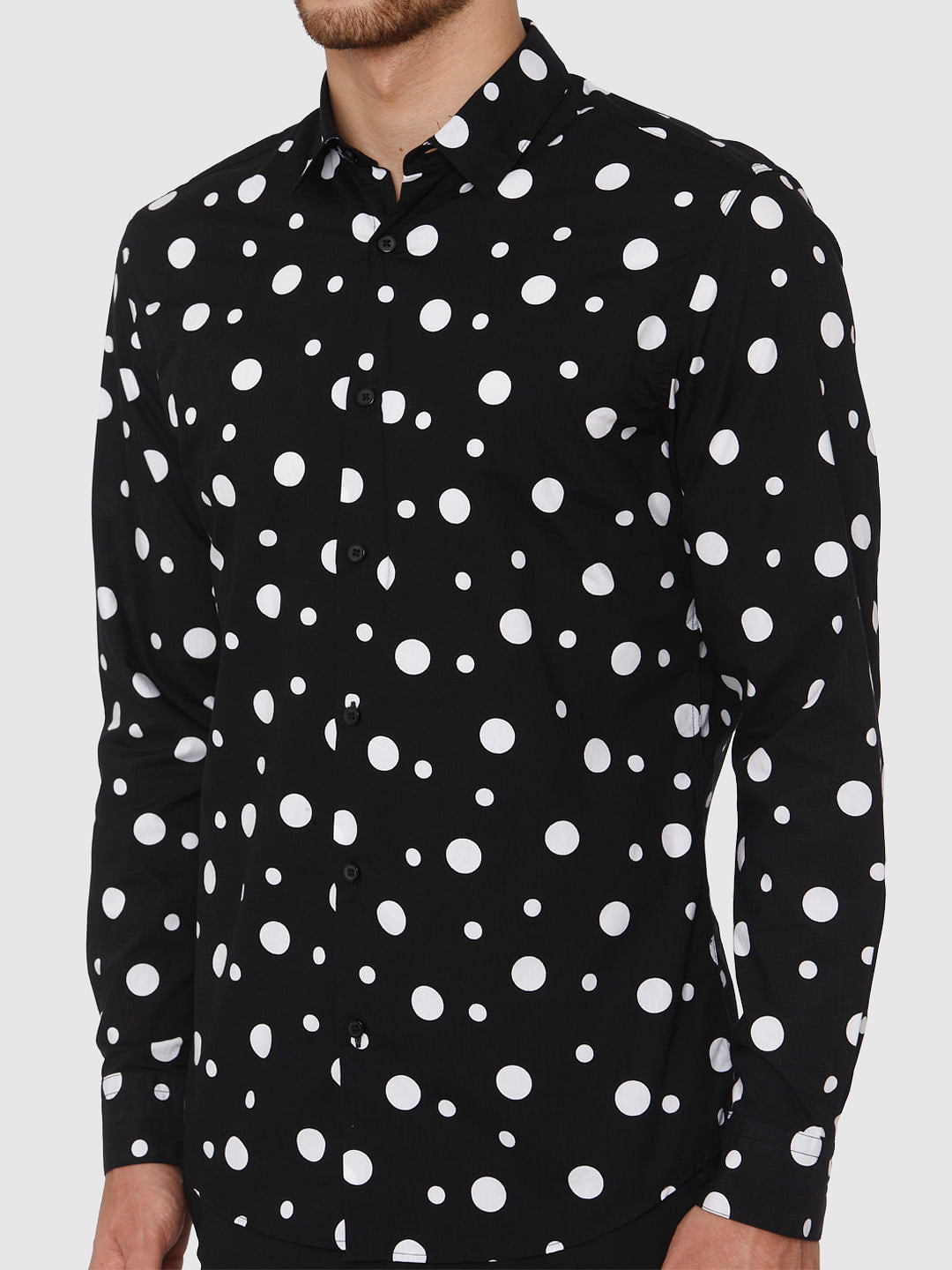 Black All Over Polka Dot Print Shirt