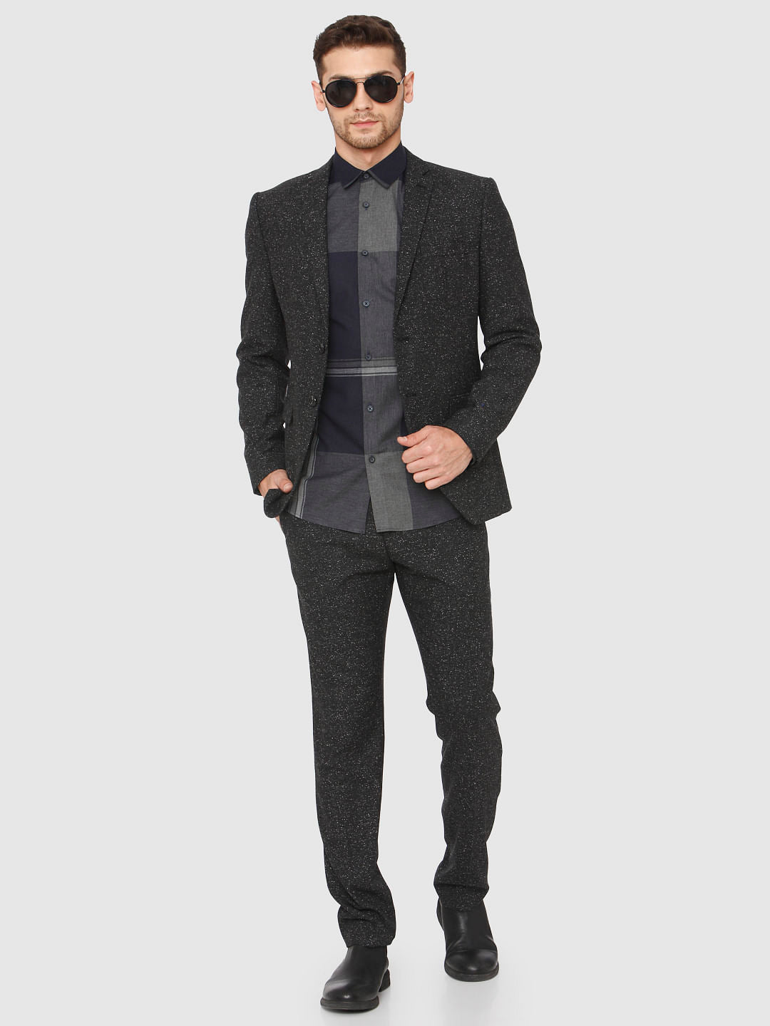 Navy Blue Check Full Sleeves Shirt