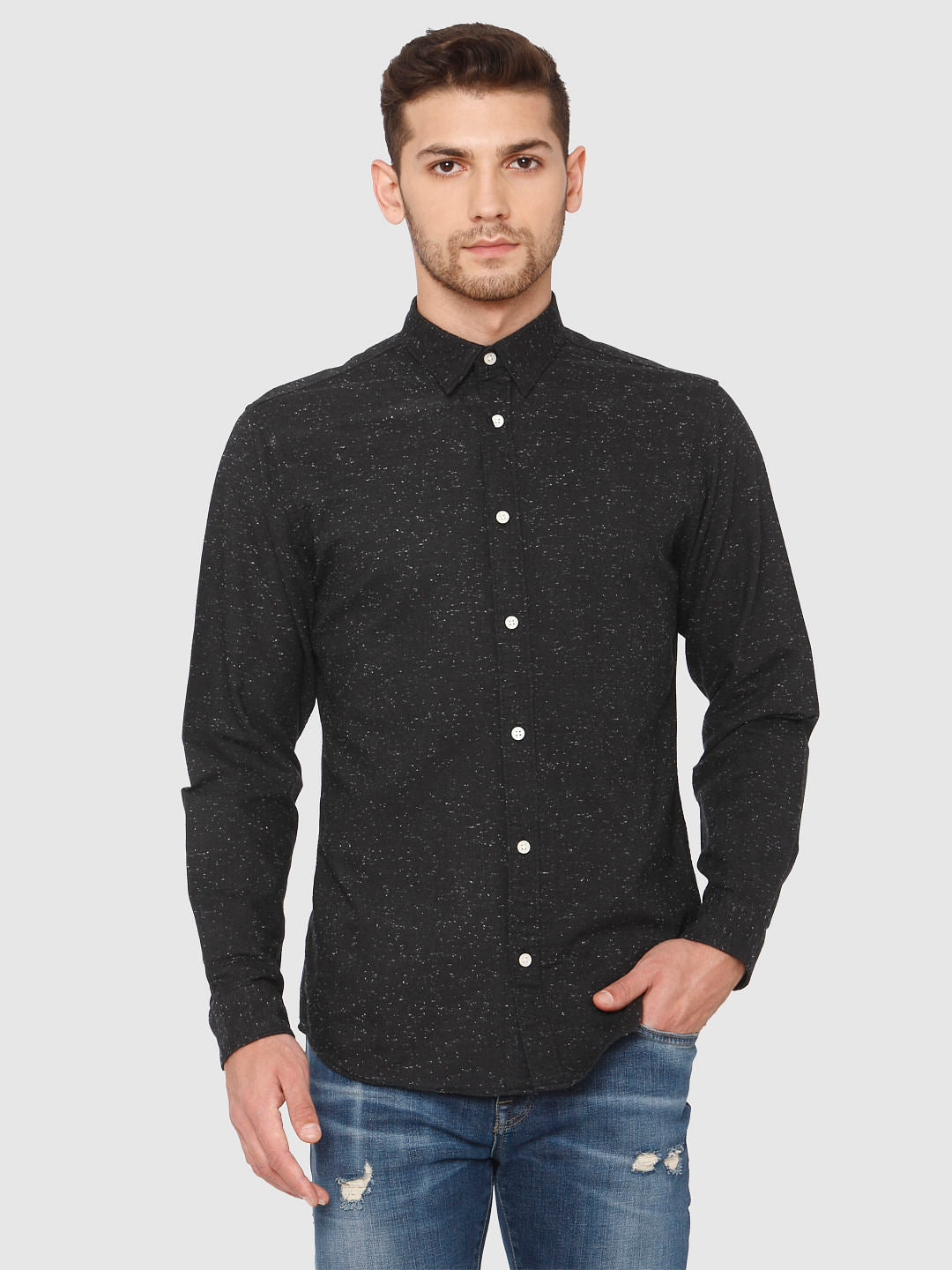 Black Printed Full Sleeves Shirt