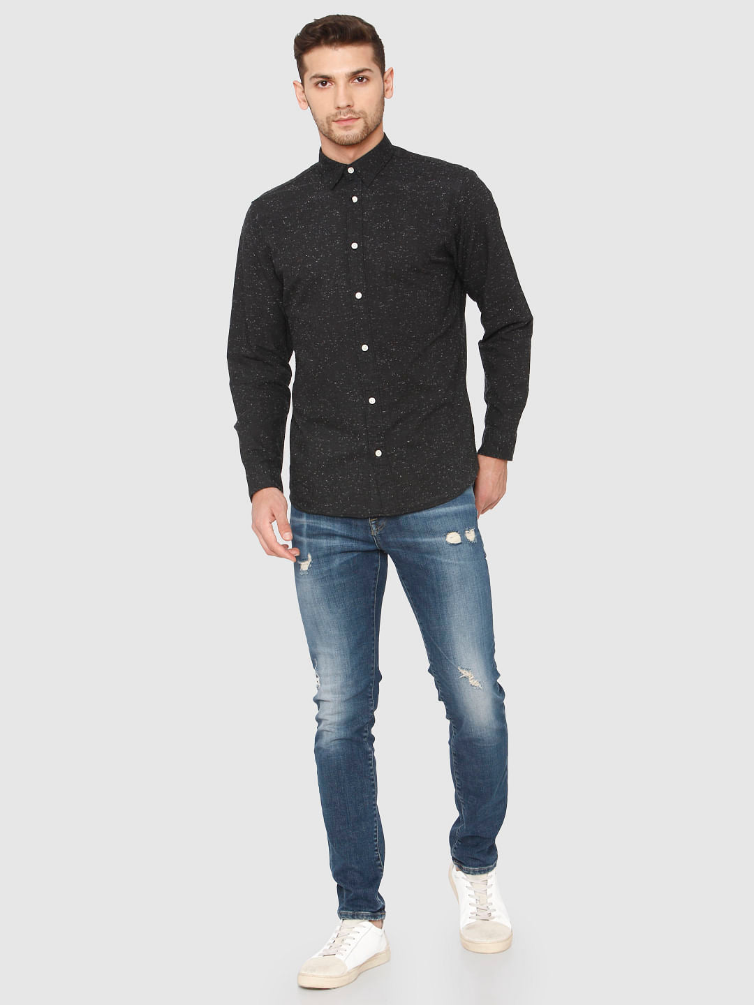 Black Printed Full Sleeves Shirt