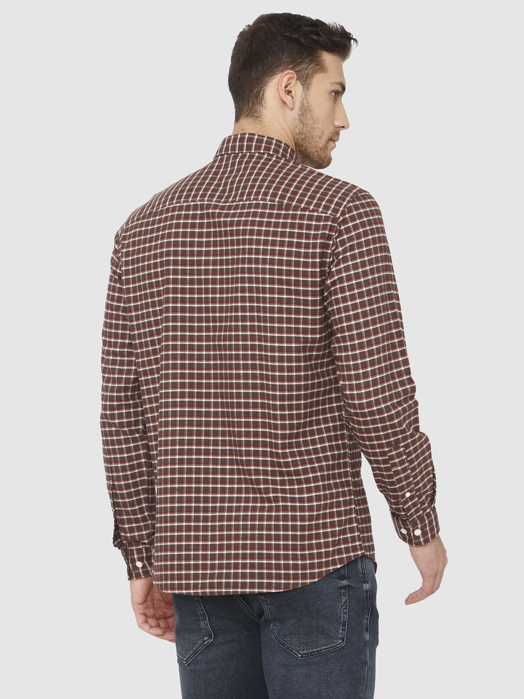 Brown Check Full Sleeves Shirt