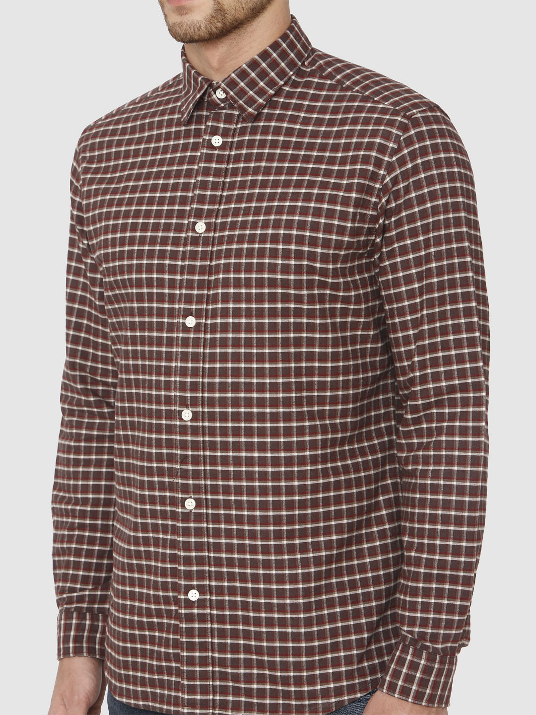Brown Check Full Sleeves Shirt