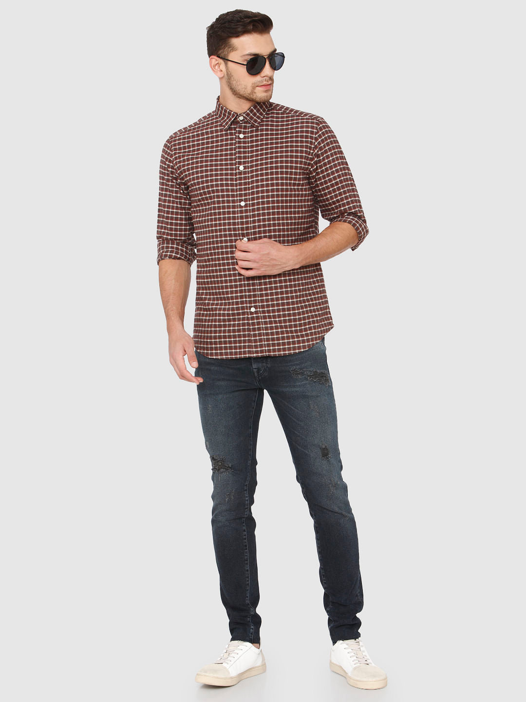 Brown Check Full Sleeves Shirt
