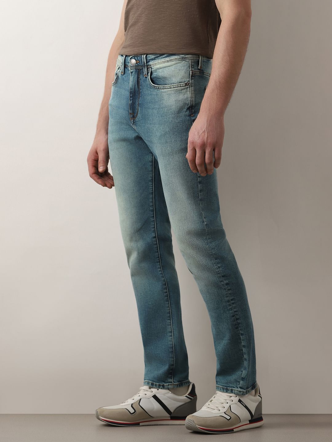 Blue Mid Rise Scott Straight Fit Jeans