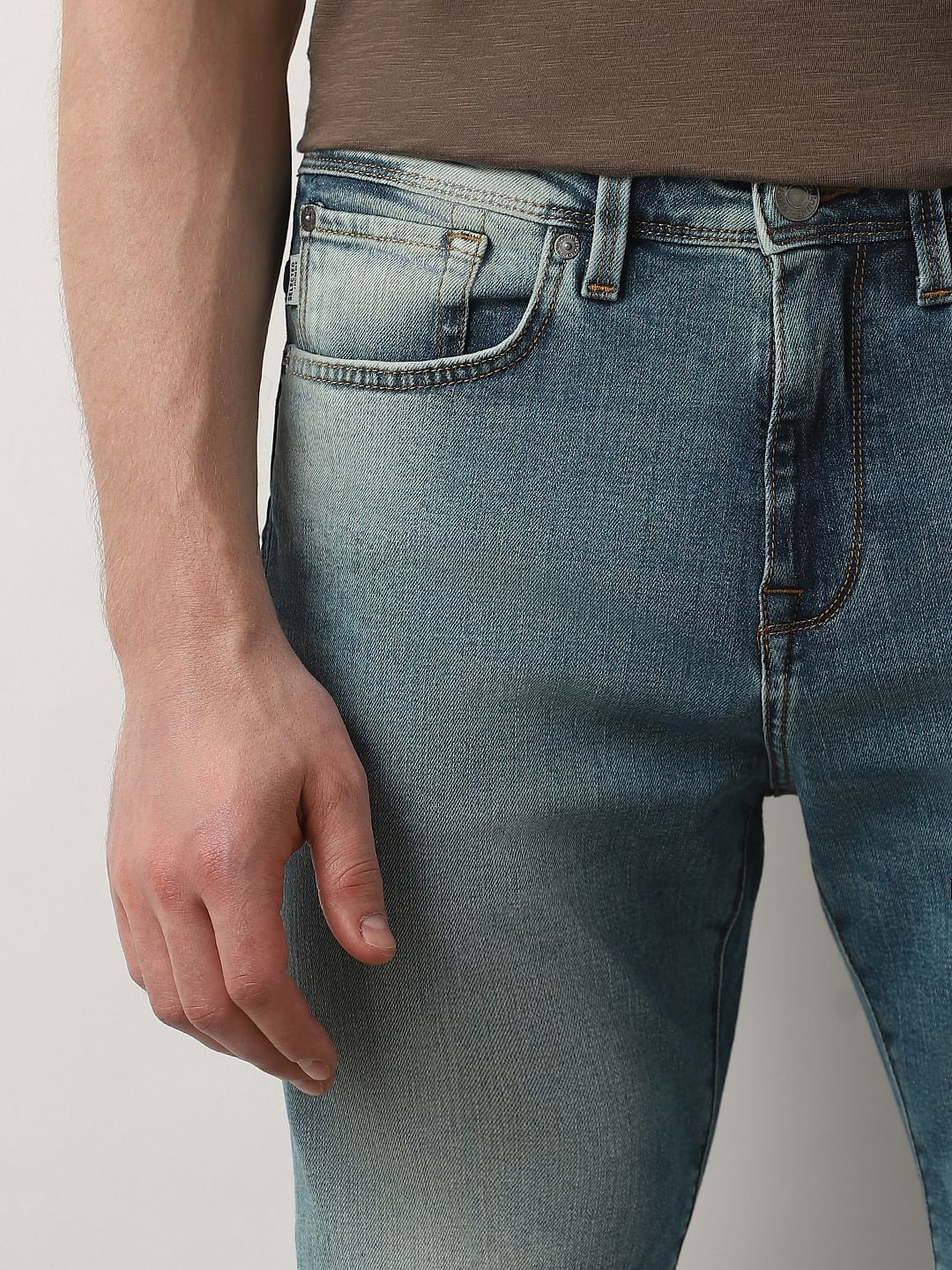 Blue Mid Rise Scott Straight Fit Jeans