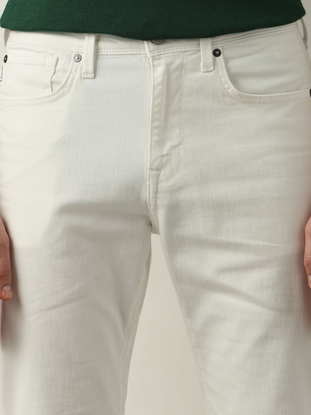 White Mid Rise Scott Straight Fit Jeans