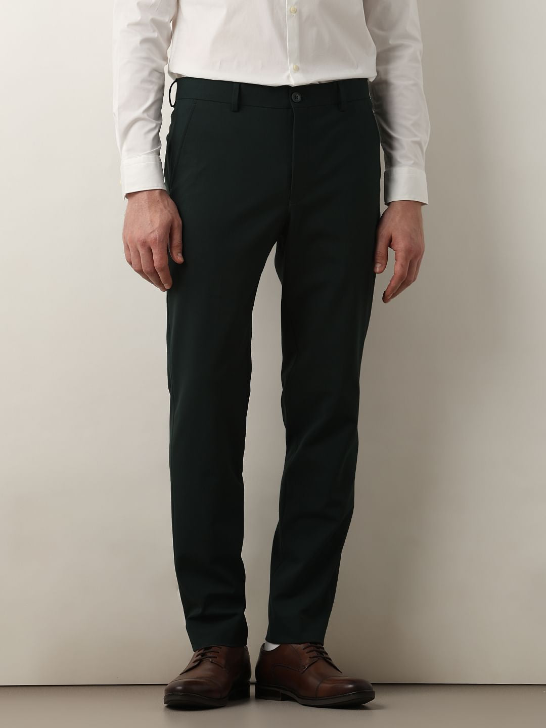 Dark Green Mid Rise Slim Fit Trousers