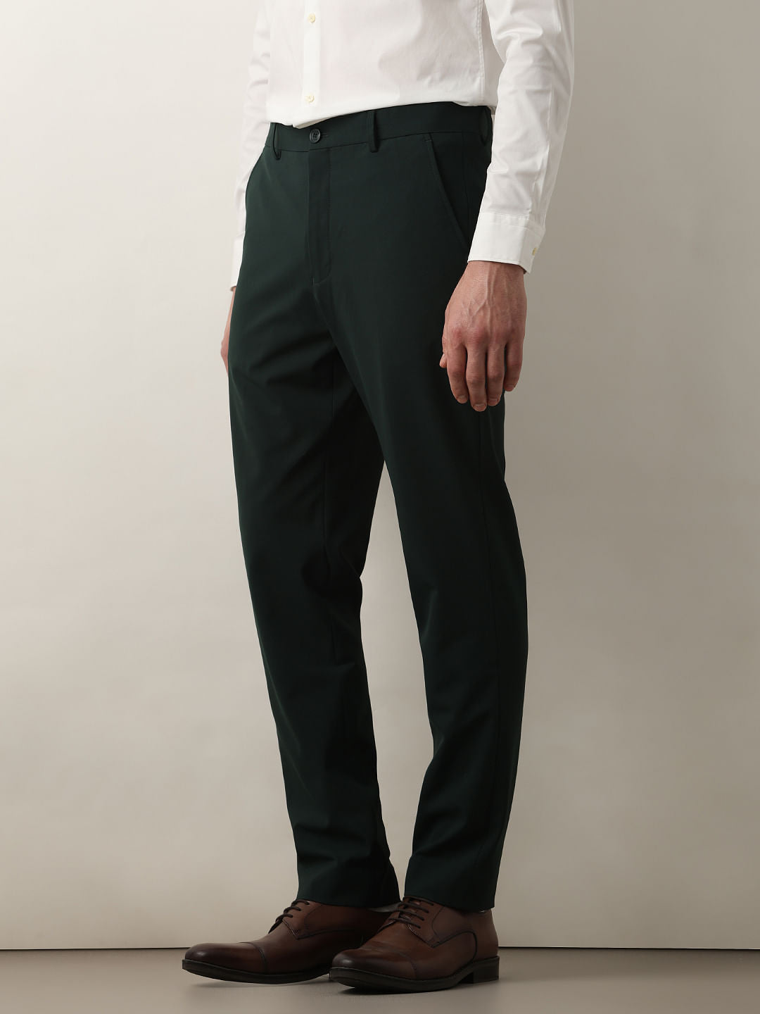 Dark Green Mid Rise Slim Fit Trousers