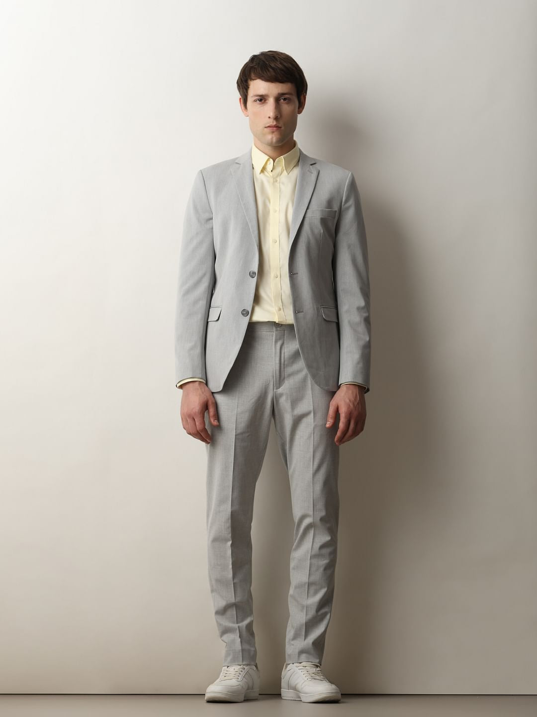 Grey Melange Mid Rise Slim Fit Trousers