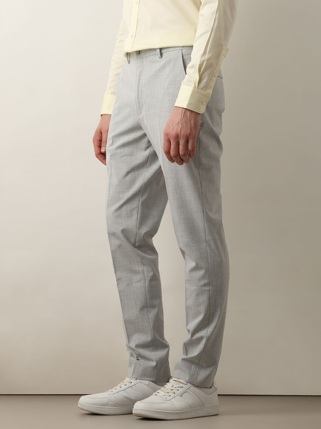 Grey Melange Mid Rise Slim Fit Trousers