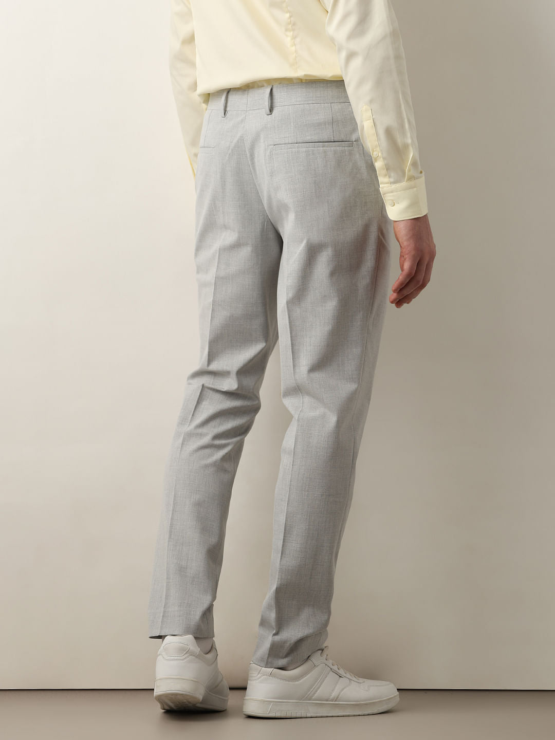 Grey Melange Mid Rise Slim Fit Trousers