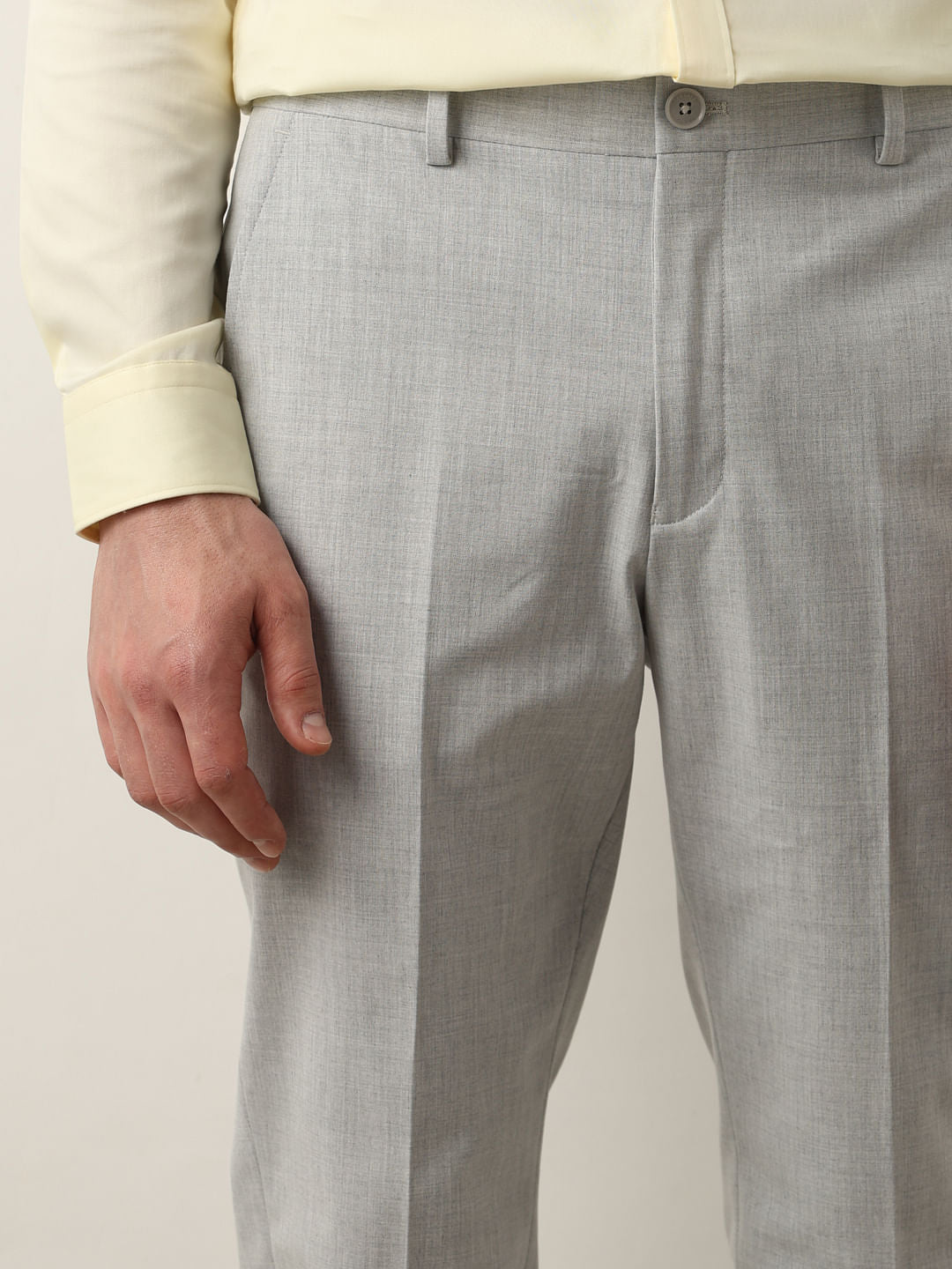 Grey Melange Mid Rise Slim Fit Trousers