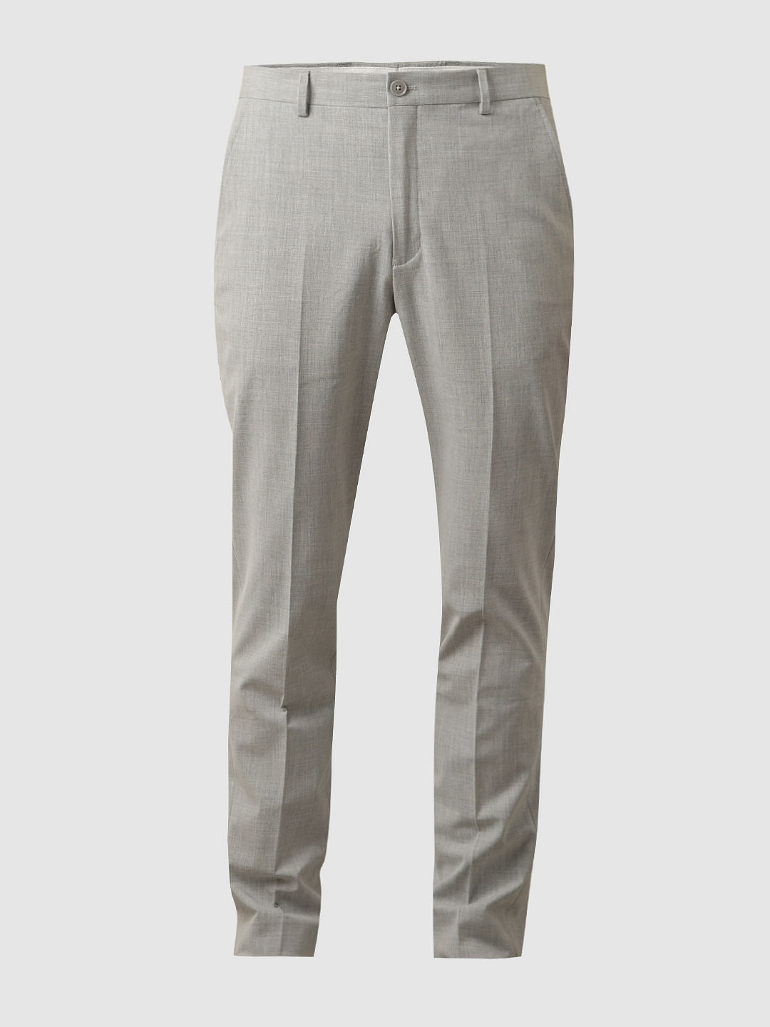 Grey Melange Mid Rise Slim Fit Trousers