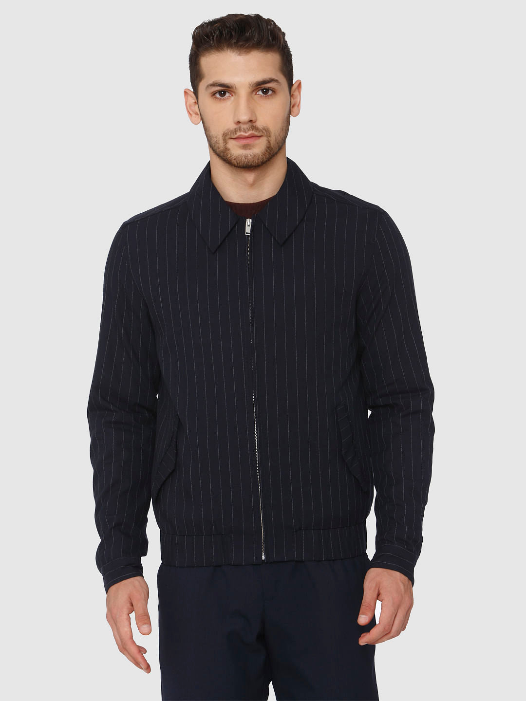 Navy Blue Striped Jacket