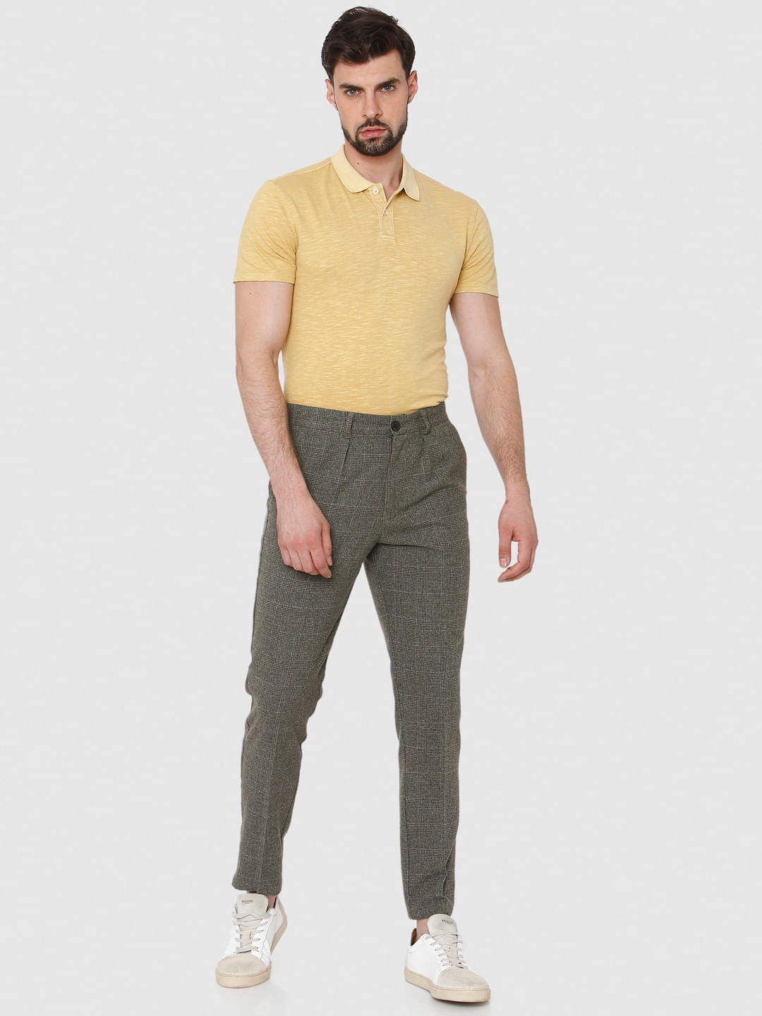 Grey Check Tapered Fit Pants