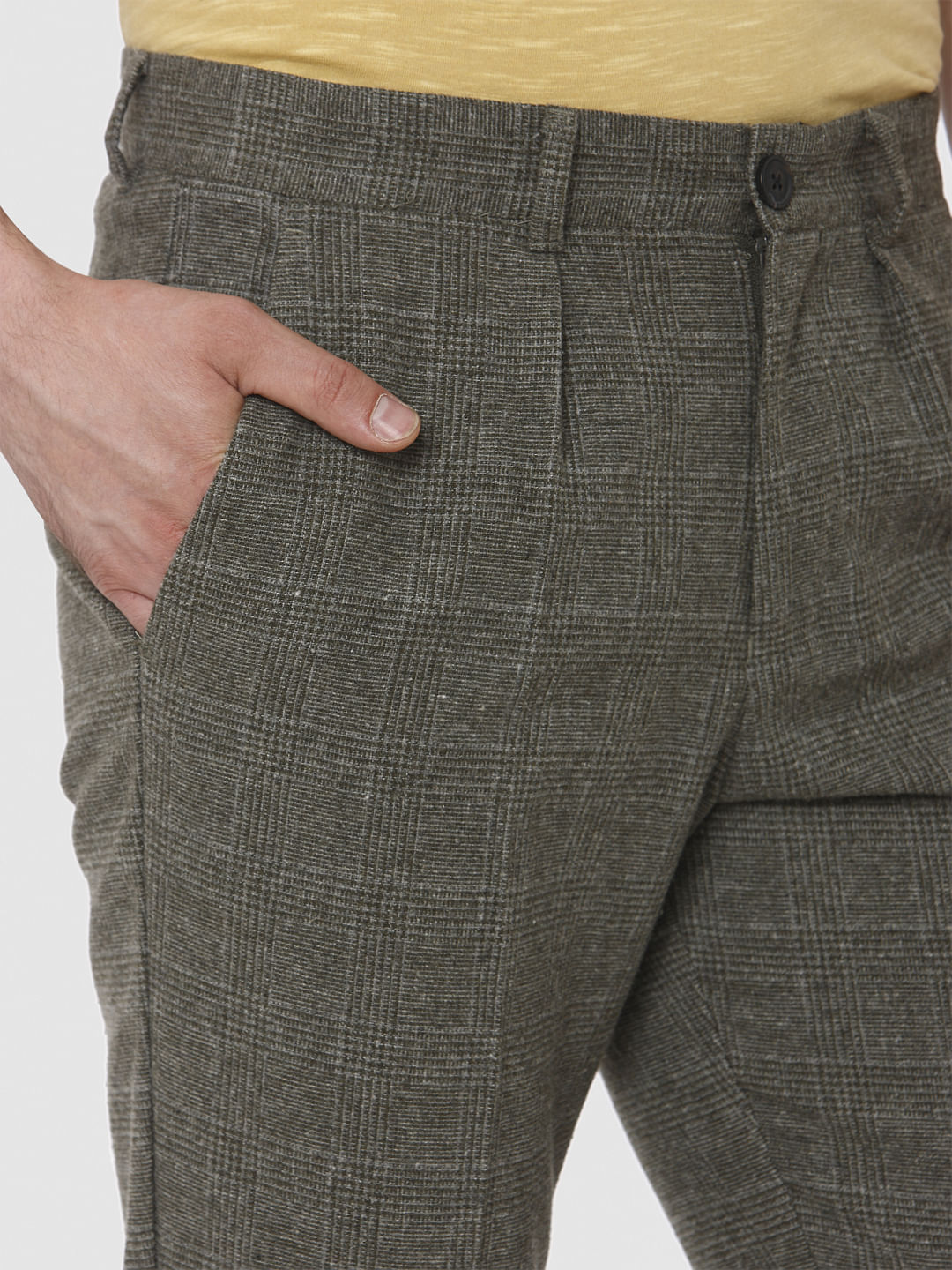 Grey Check Tapered Fit Pants