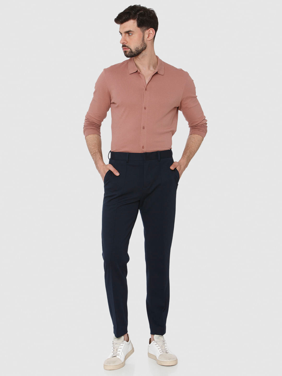 Dark Blue Tapered Fit Pants