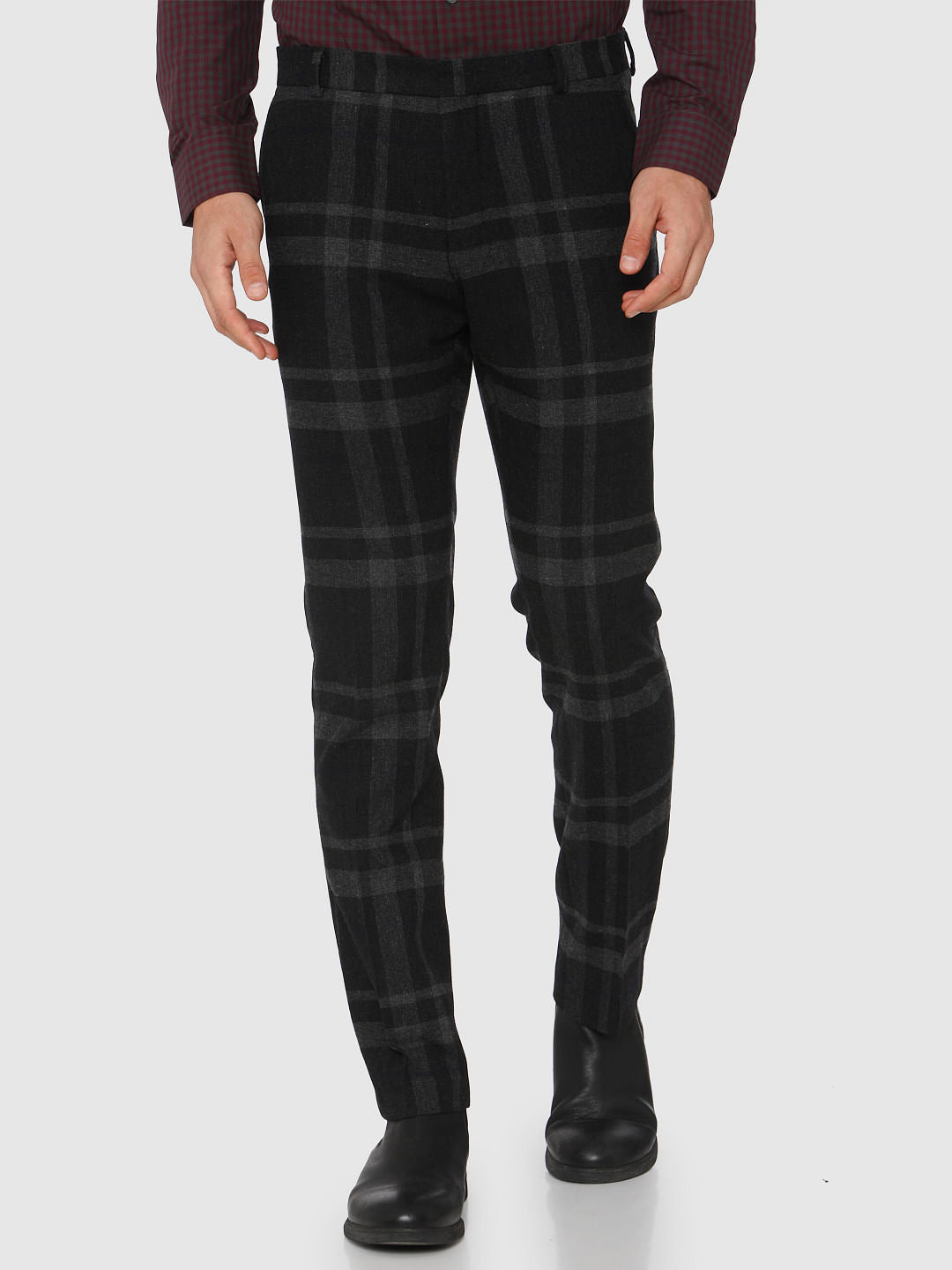 Black Check Print Trousers