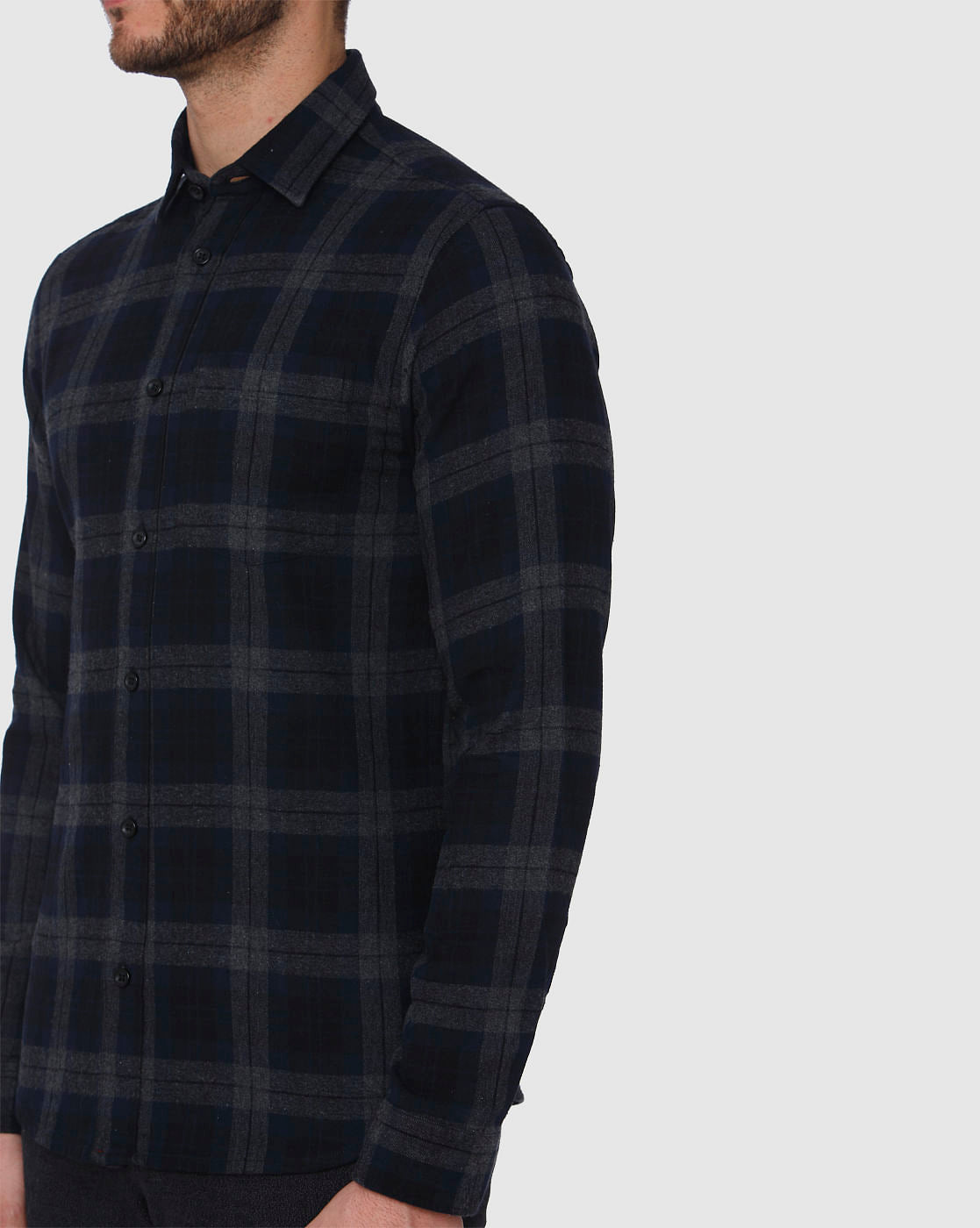 Navy Blue Check Full Sleeves Shirt