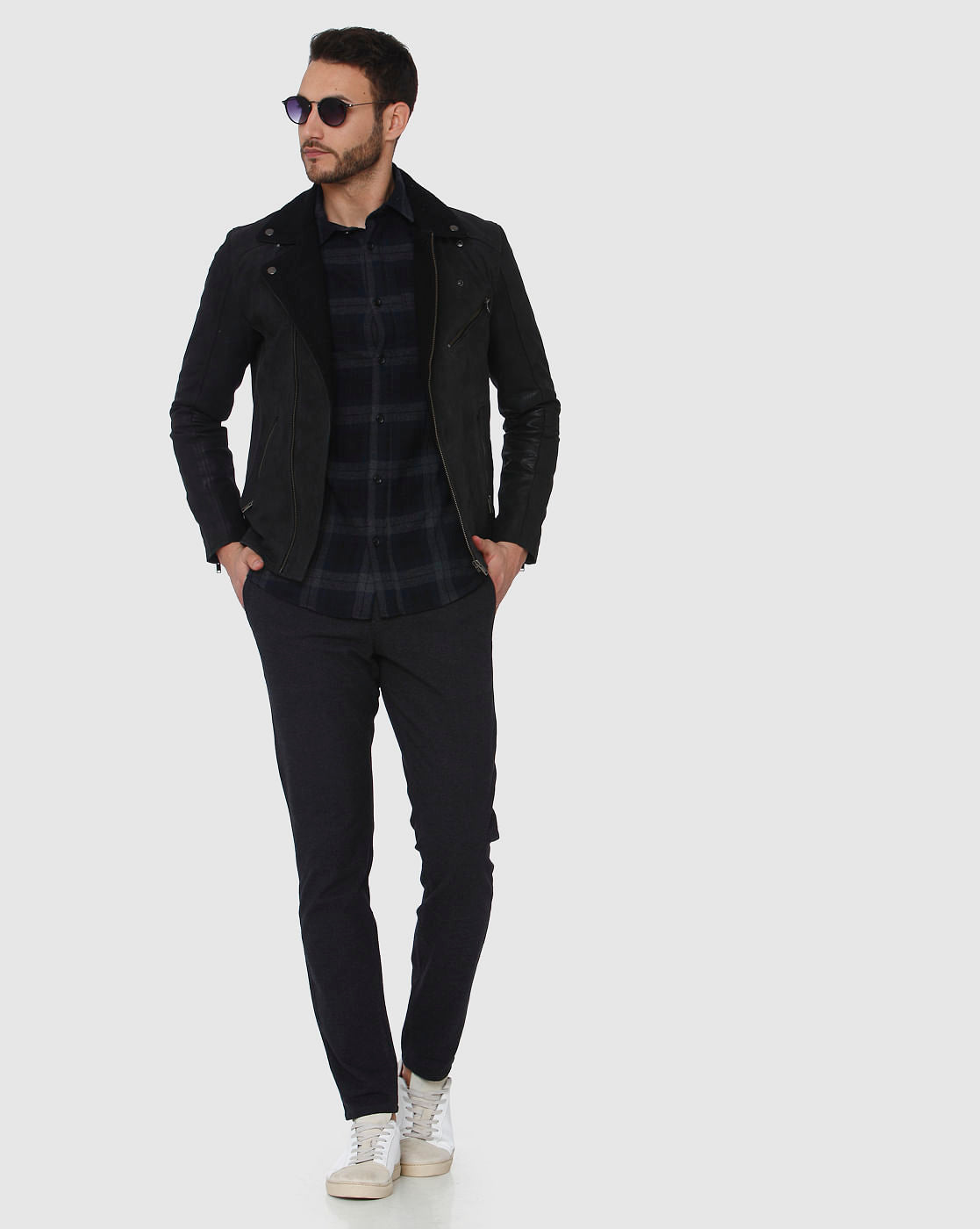 Navy Blue Check Full Sleeves Shirt