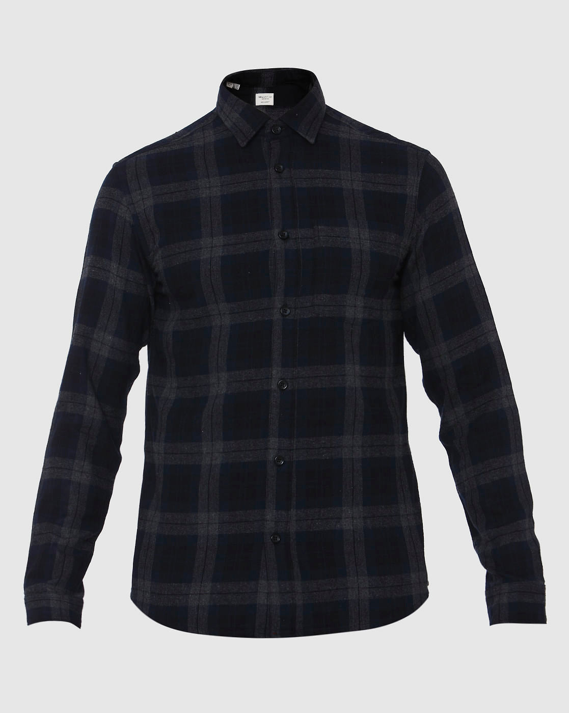 Navy Blue Check Full Sleeves Shirt