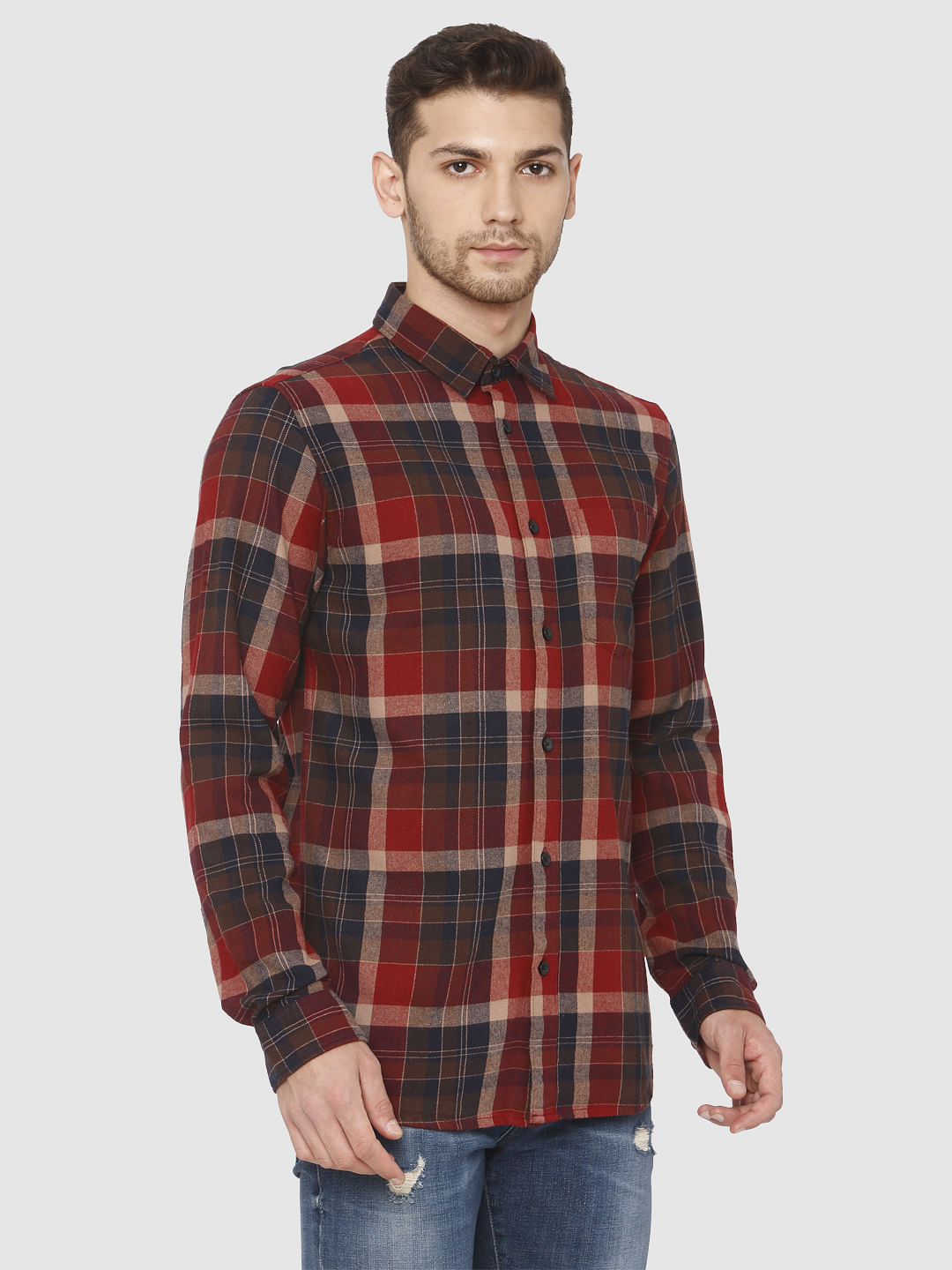 Brown Check Full Sleeves Shirt