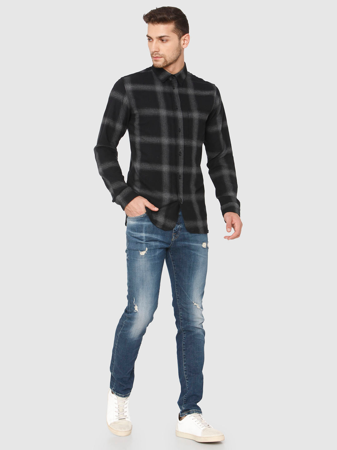 Black Check Full Sleeves Shirt