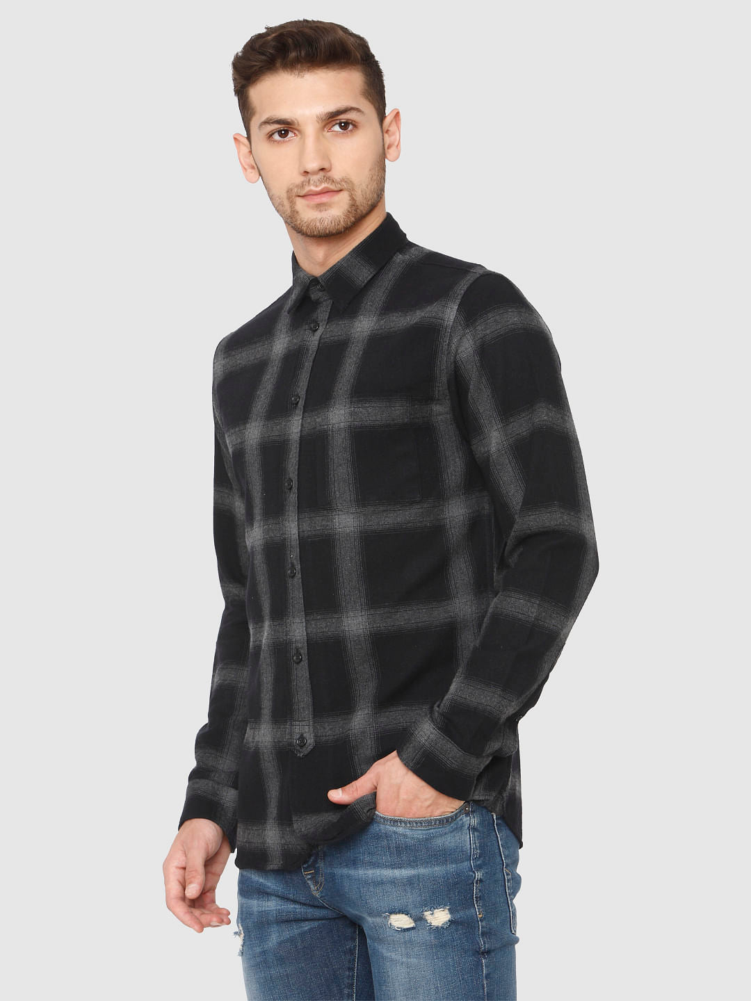 Black Check Full Sleeves Shirt