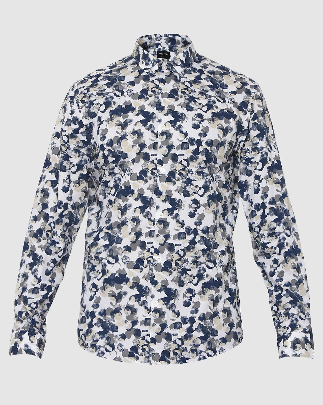 White All Over Print Slim Fit Full Sleeves Shirt